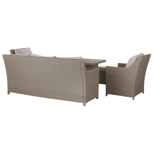 Conjunto de jardim com mesa e repousa-pés 5 lugares FONTI com almofadas Taupe