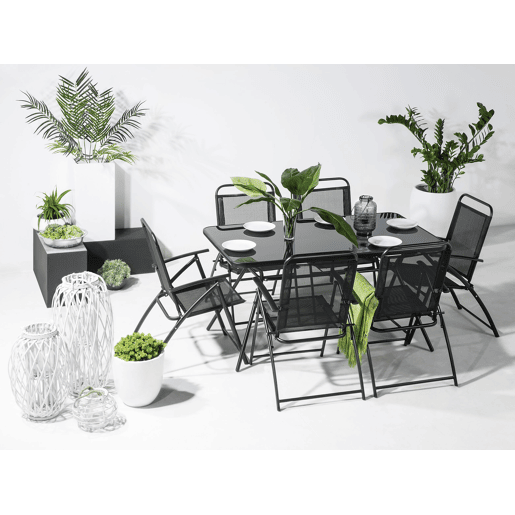 Mesa de refeição de jardim LIVO 140 cm 80 cm Vidro Preto