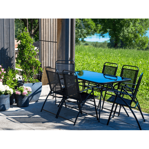 Mesa de refeição de jardim LIVO 140 cm 80 cm Vidro Preto