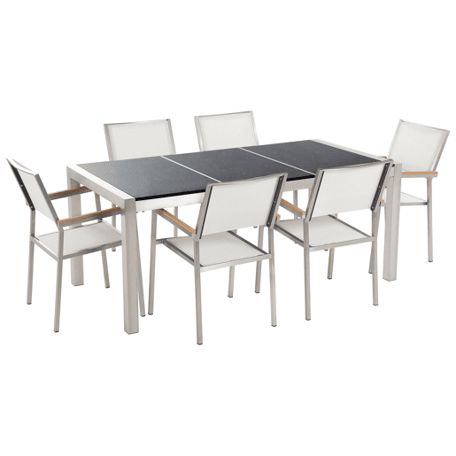 Conjunto de refeições de jardim 6 lugares GROSSETO Placa tripla Granito Polido PretoBranco