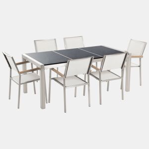 Conjunto de refeições de jardim 6 lugares GROSSETO Placa tripla Granito Polido PretoBranco