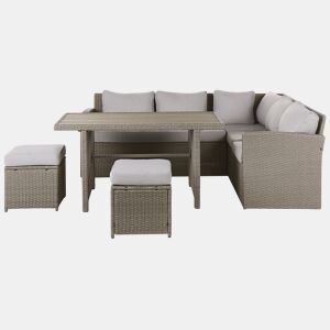 Conjunto de jardim com mesa e repousa-pés 5 lugares BARDI com almofadas Taupe