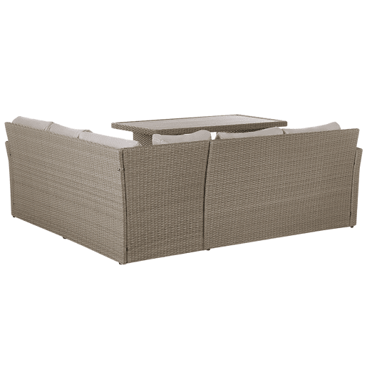 Conjunto de jardim com mesa e repousa-pés 5 lugares BARDI com almofadas Taupe