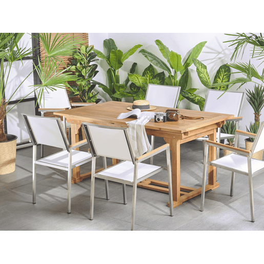 Mesa de refeição de jardim extensível JAVA 160220 cm 90 cm Madeira de acácia Castanho claro