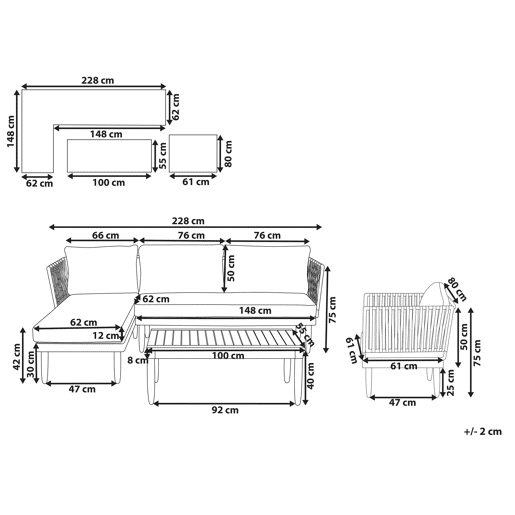 Conjunto de jardim com mesa 4 lugares CREMONA à direita Madeira de acácia Branco creme