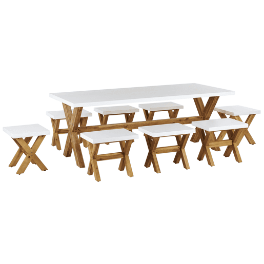 Conjunto de refeições de jardim com tamboretes 8 lugares OLBIA Betão Branco
