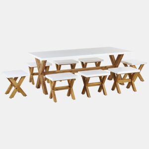 Conjunto de refeições de jardim com tamboretes 8 lugares OLBIA Betão Branco