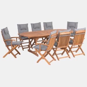 Conjunto de refeições de jardim 8 lugares MAUI com almofadas Madeira de acácia Cinzento