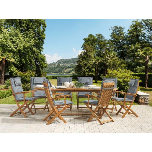 Conjunto de refeições de jardim 8 lugares MAUI com almofadas Madeira de acácia Cinzento Conjunto de refeições de jardim 8 lugares MAUI com almofadas Madeira de acácia Cinzento