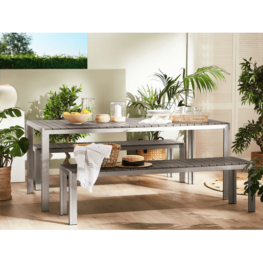 Conjunto de refeições de de jardim com bancos 6 lugares NARDO Cinzento