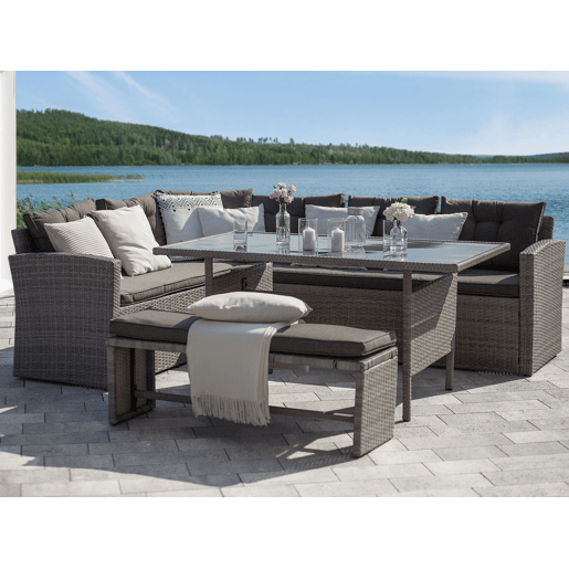 Conjunto de jardim com mesa 8 lugares VITERBO com almofadas Cinzento
