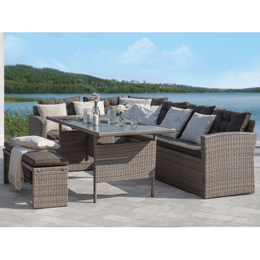 Conjunto de jardim com mesa 8 lugares VITERBO com almofadas Cinzento