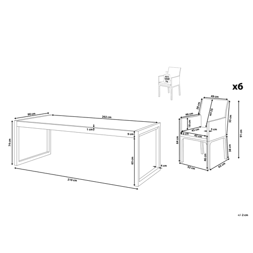 Conjunto de refeições de jardim 6 lugares BACOLI com almofadas Metal Cinzento
