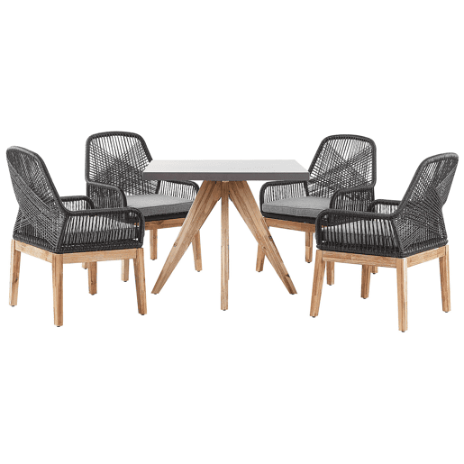 Conjunto de refeições de jardim 4 lugares OLBIA com almofadas Betão Preto
