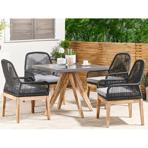Conjunto de refeições de jardim 4 lugares OLBIA com almofadas Betão Preto