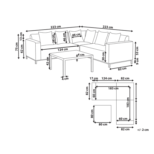 Conjunto de sofás de jardim de canto 5 lugares BELIZE à direita Creme