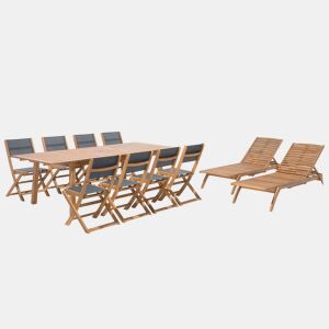 Conjunto de refeições de jardim com espreguiçadeiras 8 lugares CESANA Madeira de acácia Castanho claro