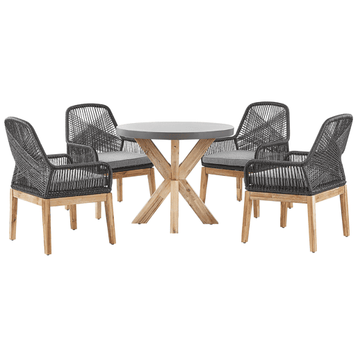 Conjunto de refeições de jardim 4 lugares OLBIA com almofadas Betão Preto