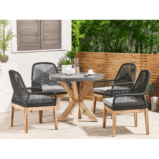 Conjunto de refeições de jardim 4 lugares OLBIA com almofadas Betão Preto