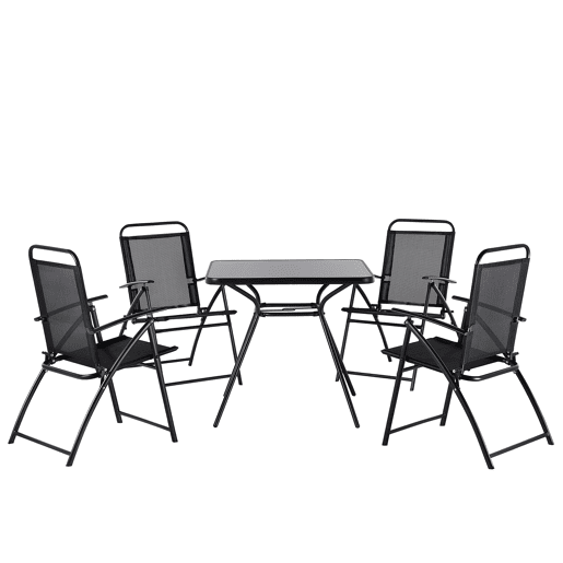 Conjunto de refeições de jardim 4 lugares LIVO Metal Preto Conjunto de refeições de jardim 4 lugares LIVO Metal Preto