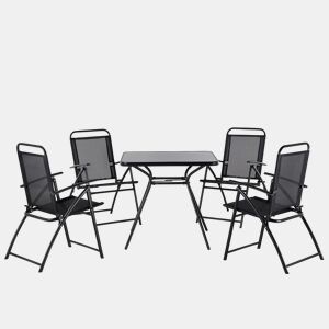 Conjunto de refeições de jardim 4 lugares LIVO Metal Preto
