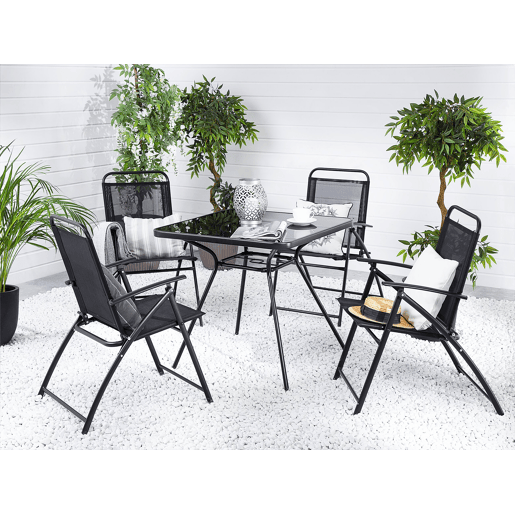 Conjunto de refeições de jardim 4 lugares LIVO Metal Preto Conjunto de refeições de jardim 4 lugares LIVO Metal Preto