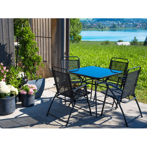 Conjunto de refeições de jardim 4 lugares LIVO Metal Preto Conjunto de refeições de jardim 4 lugares LIVO Metal Preto