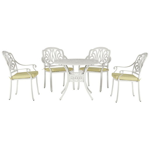 Conjunto de refeições de jardim 4 lugares ANCONA com almofadas Metal Branco creme