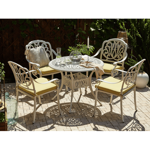 Conjunto de refeições de jardim 4 lugares ANCONA com almofadas Metal Branco creme