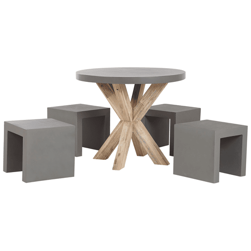 Conjunto de refeições de jardim com tamboretes 4 lugares OLBIATARANTO Betão Cinzento