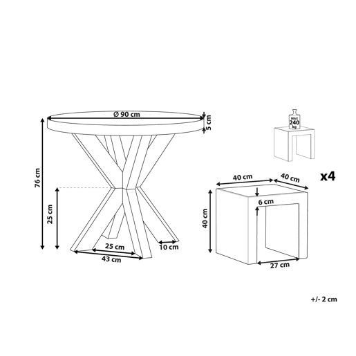 Conjunto de refeições de jardim com tamboretes 4 lugares OLBIATARANTO Betão Cinzento