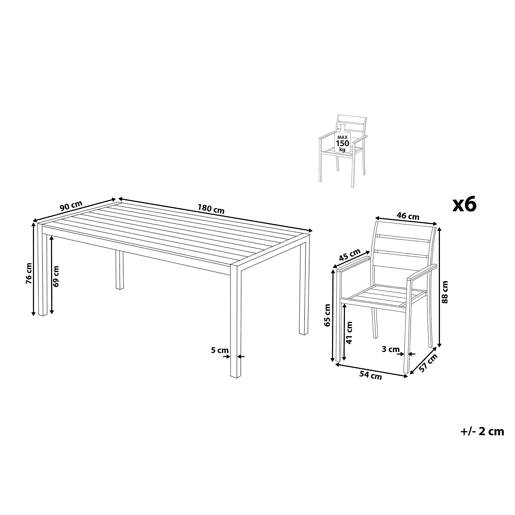 Conjunto de refeições de jardim 6 lugares LIVO Metal Preto