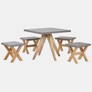 Conjunto de refeições de jardim com tamboretes 4 lugares OLBIA Betão Cinzento