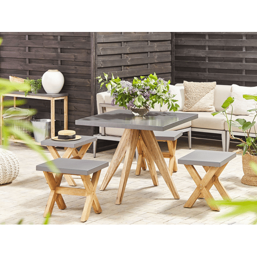 Conjunto de refeições de jardim com tamboretes 4 lugares OLBIA Betão Cinzento