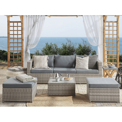 Conjunto de sofás de jardim de canto 5 lugares SABBIA à esquerda Cinzento claro Conjunto de sofás de jardim de canto 5 lugares SABBIA à esquerda Cinzento claro