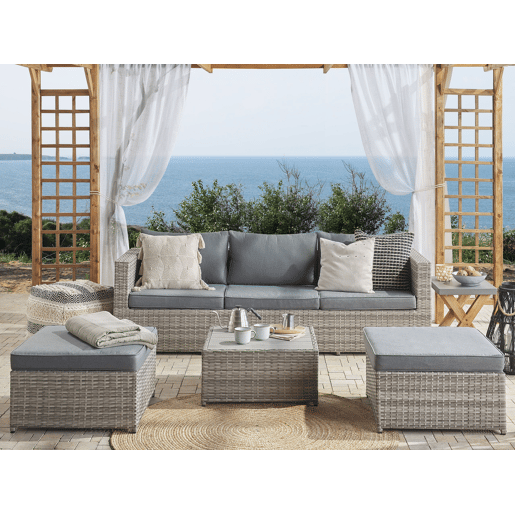 Conjunto de sofás de jardim de canto 5 lugares SABBIA à esquerda Cinzento claro Conjunto de sofás de jardim de canto 5 lugares SABBIA à esquerda Cinzento claro