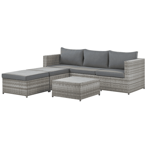 Conjunto de sofás de jardim de canto 5 lugares SABBIA à esquerda Cinzento claro Conjunto de sofás de jardim de canto 5 lugares SABBIA à esquerda Cinzento claro