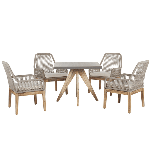 Conjunto de refeições de jardim 4 lugares OLBIA com almofadas Betão Creme