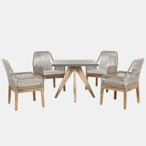 Conjunto de refeições de jardim 4 lugares OLBIA com almofadas Betão Creme
