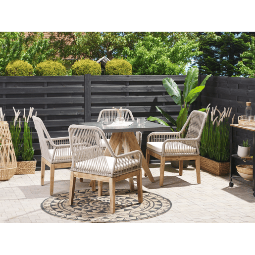 Conjunto de refeições de jardim 4 lugares OLBIA com almofadas Betão Creme