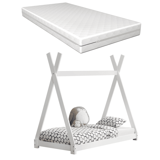 Cama de criança Onejda com colchão Pine 80 x 160 cm Branco en.casa neu.haus. Cama de criança Onejda com colchão Pine 80 x 160 cm Branco en.casa neu.haus.
