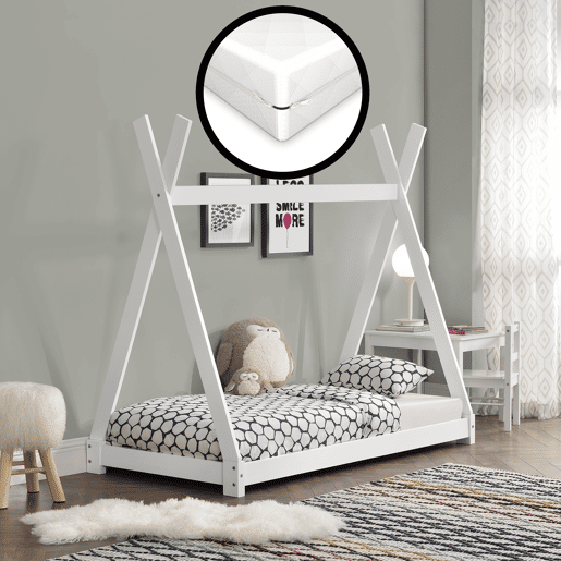 Cama de criança Onejda com colchão Pine 80 x 160 cm Branco en.casa neu.haus. Cama de criança Onejda com colchão Pine 80 x 160 cm Branco en.casa neu.haus.