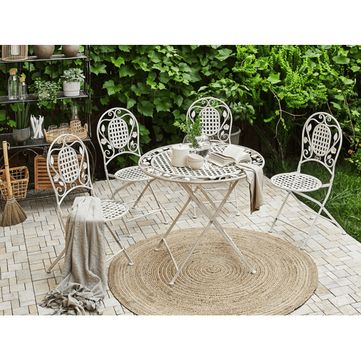 Conjunto de refeições de jardim 4 lugares BIVIO Dobrável Metal Branco creme Conjunto de refeições de jardim 4 lugares BIVIO Dobrável Metal Branco creme