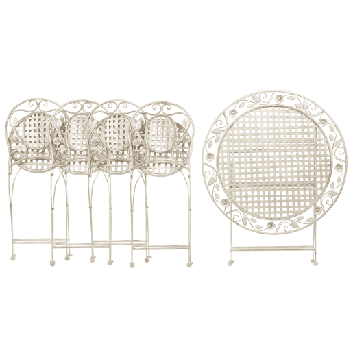 Conjunto de refeições de jardim 4 lugares BIVIO Dobrável Metal Branco creme Conjunto de refeições de jardim 4 lugares BIVIO Dobrável Metal Branco creme