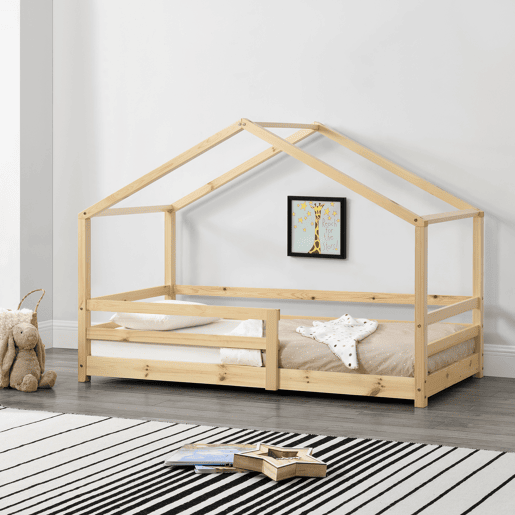 Cama de criança Knätten In House design com estrado em madeira de pinho 70 x 140 cm Natural en.casa.