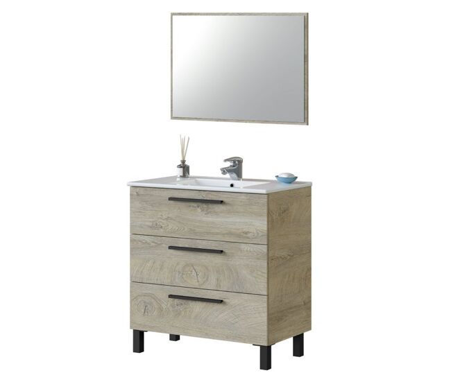 Mueble de baño athena 80 3 cajones + espejo roble alaska 80 x 86 x 45 cm