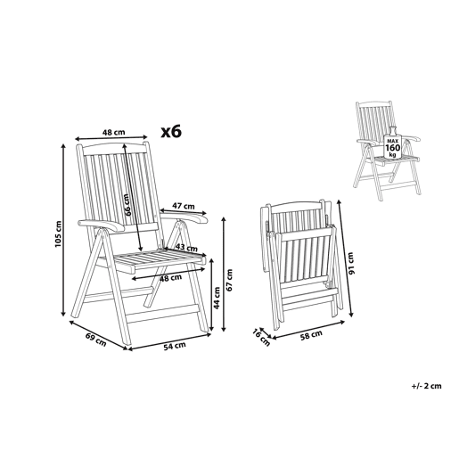 Conjunto de 6 cadeiras de jardim JAVA Madeira de acácia Castanho claro