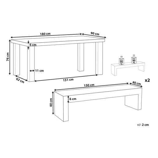 Conjunto de refeições de de jardim com bancos 4 lugares TARANTO Betão Cinzento