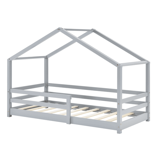 Cama de criança Knätten In House design com estrado em madeira de pinho 90 x 200 cm Cinzento claro lacado mate en.casa.