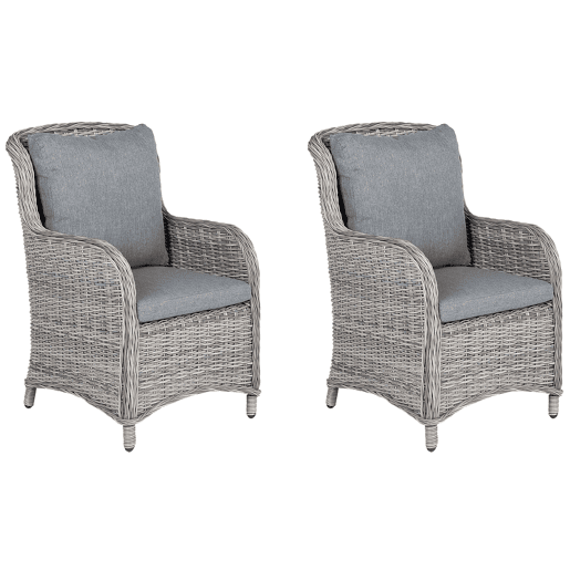 Conjunto de 2 cadeiras de jardim com almofadas CASCAIS Cinzento Conjunto de 2 cadeiras de jardim com almofadas CASCAIS Cinzento